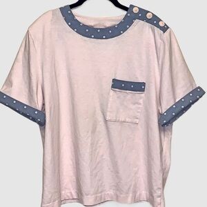 ALA California Cuffed Top Plus Size 1X 18W Pink Blue & White Polka Dots Vintage!